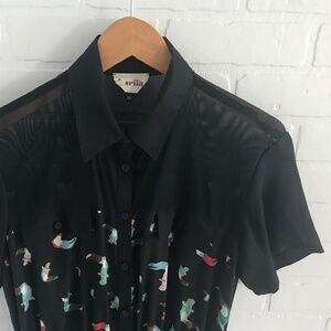 Vintage Shirt dress Barilà Tropical Tuccan Bird Print Black S